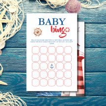 Vibrante tarjeta de Bingo Baby Shower Rojo Nautica