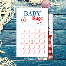 Vibrante tarjeta de Bingo Baby Shower Rojo Nautica