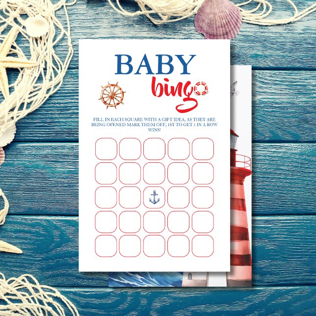 Vibrante tarjeta de Bingo Baby Shower Rojo Nautica (Subido por el creador)