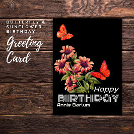 Vibrante tarjeta de cumpleaños Butterfly y Sunflow