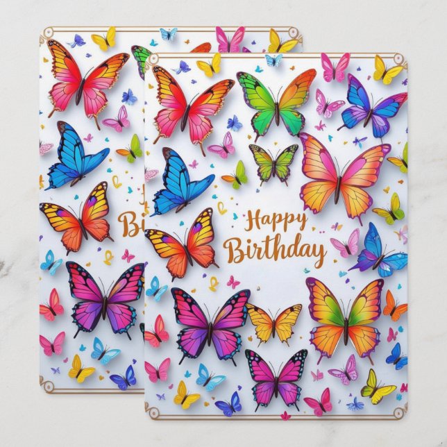 Vibrante tarjeta de cumpleaños de mariposa (Anverso / Reverso)