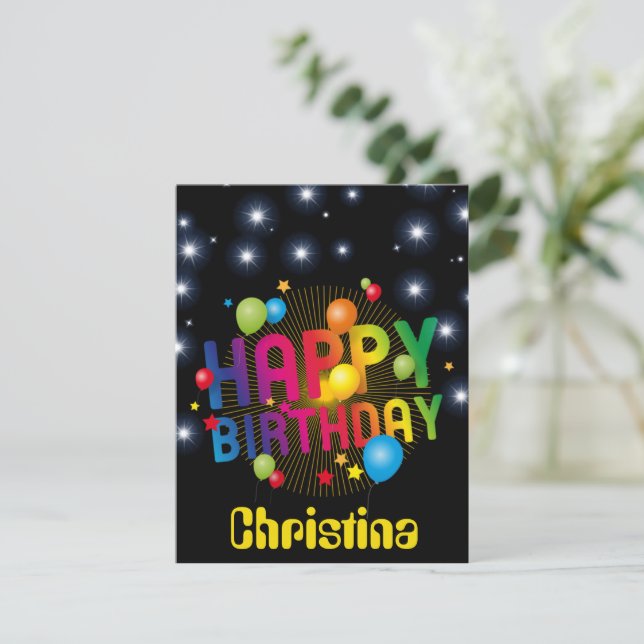 Vibrante tarjeta de cumpleaños personalizada (Anverso de pie)