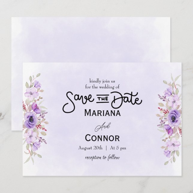 Vibrante tarjeta de guardar la fecha de boda flora (Anverso / Reverso)