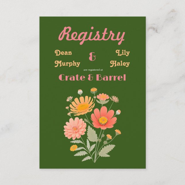 Vibrante tarjeta de inscripción de registro floral (Anverso)