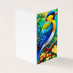 Vibrante tarjeta de pájaro colorido sobre Navidade