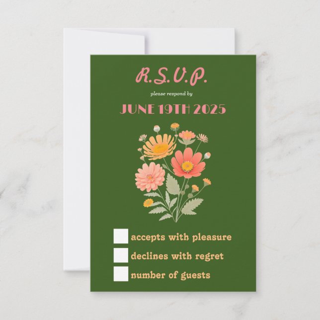 Vibrante Tarjeta RSVP Retro Floral (Anverso)