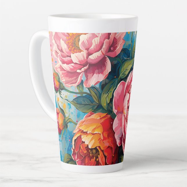 "Vibrante taza de latte floral - Copa de café para (Ángulo izquierdo)