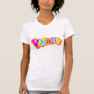 Vibrante y colorido texto gráfico señoras camiseta