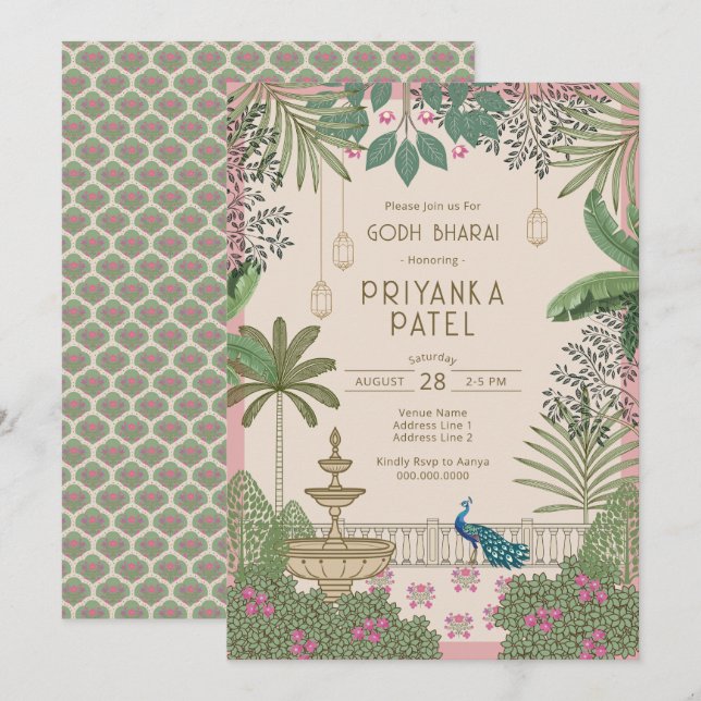 Vibrante y elegante invitación a la India del Godh (Anverso / Reverso)