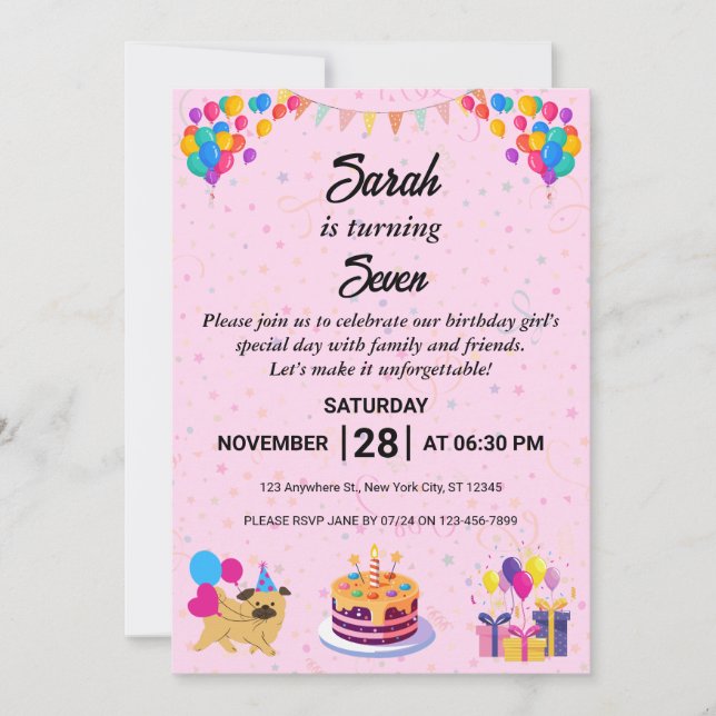 Vibrante y festiva invitación a la celebración de  (Anverso)