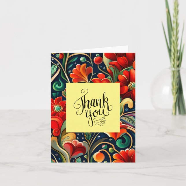 Vibrantes gracias: Flores rojas y tarjetas de agra (Anverso)