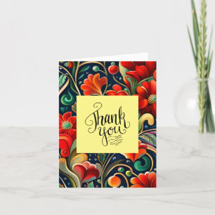 Vibrantes gracias: Flores rojas y tarjetas de agra