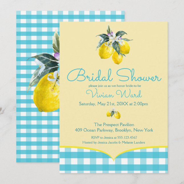 Vibrantes invitaciones a duchas de novias con limó (Anverso / Reverso)