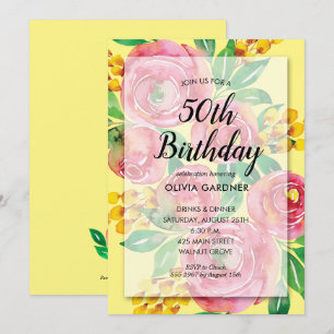 Vibrantes invitaciones de cumpleaños con flores ro