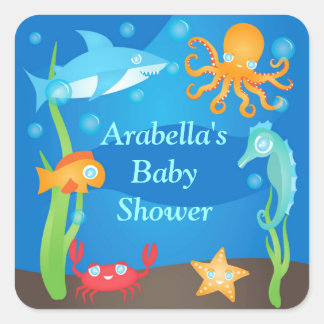 Vibrantes Pegatinas de Baby Shower Bajo el Mar