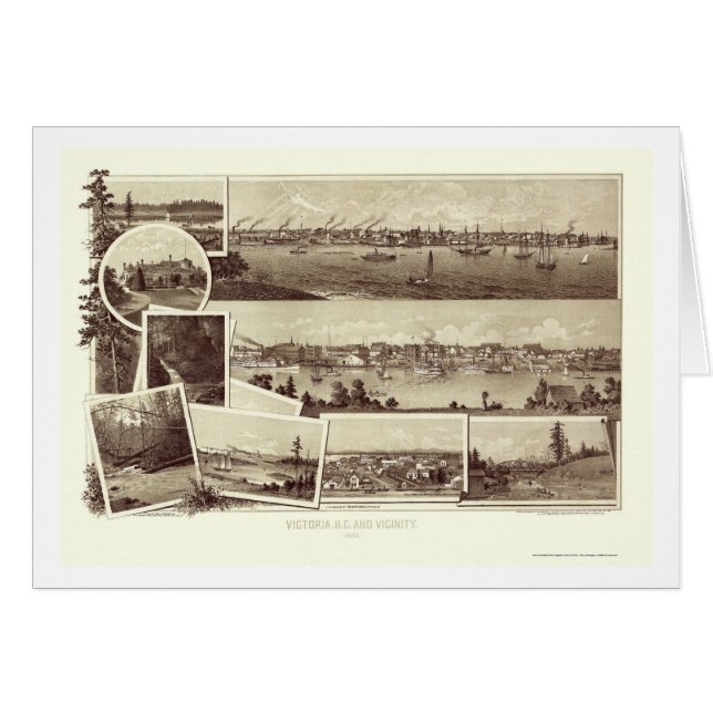 Victoria, A.C., mapa panorámico de Canadá - 1884 (Anverso (Horizontal))