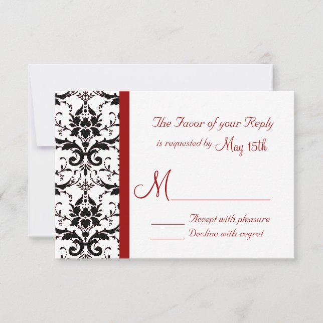 Victorian Damask Black White Red Stripe RSVP (Anverso)