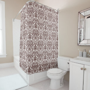 Victorian Damask Burgundy Pattern Shower Cortina
