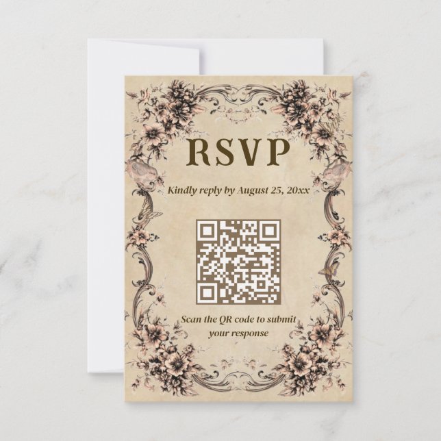 Victorian Floral Wedding QR Code RSVP (Anverso)