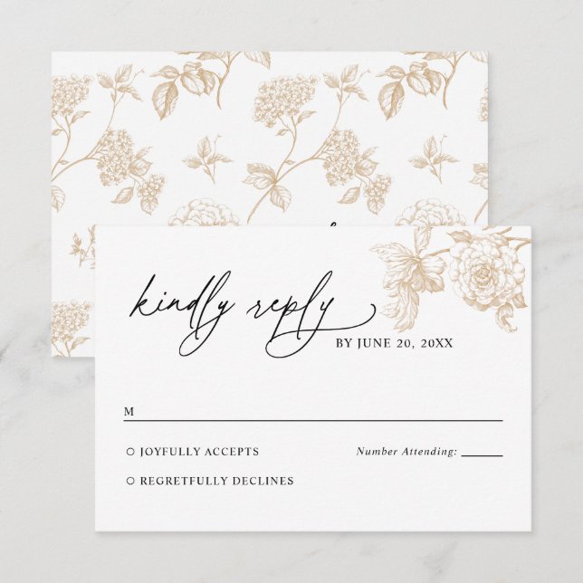 Victorian Gold Floral Wedding RSVP Card (Anverso / Reverso)