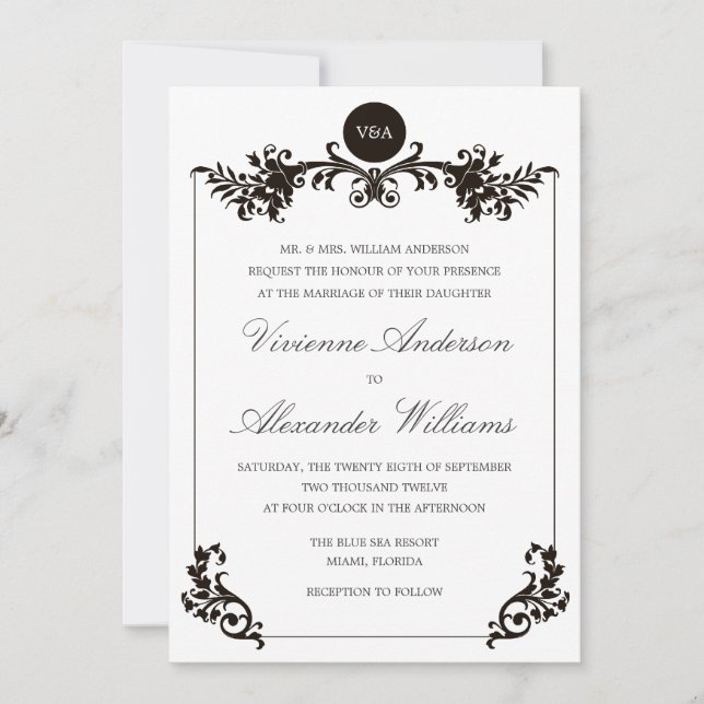 VICTORIAN INVITACIÓN QUE SE CASA NEGRA Y DEL (Anverso)