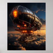 Victorian Zeppelin Sunset: Arte de fantasía Steamp