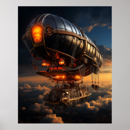 Victorian Zeppelin Sunset: Arte de fantasía Steamp