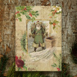 Victoriano Padre Navidad Floral Ephemera<br><div class="desc">Composición de Navidades elegantemente ricamente representada por el viejo mundo de la cama verde Padre Navidad enmarcado por la hueca vintage,  rosas,  rosas de perro y pino con oro ornamentado florece en un contexto sepia angustiado.</div>