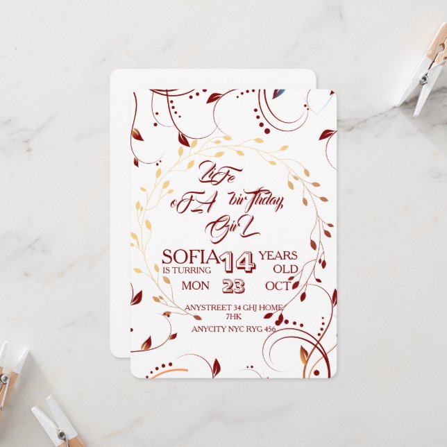 Vida de un cumpleaños, Invitación de niña digital, (Anverso/Reverso In Situ)