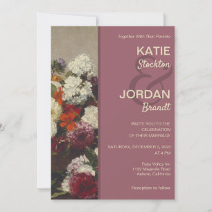 Vida fija con invitación de matrimonio de flores