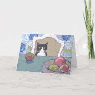 Vida fija con tarjeta de saludo de gato