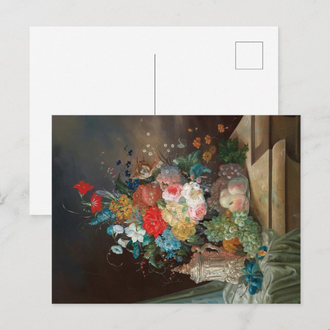 Vida fija maestra: Flores y postal de frutas (Anverso / Reverso)