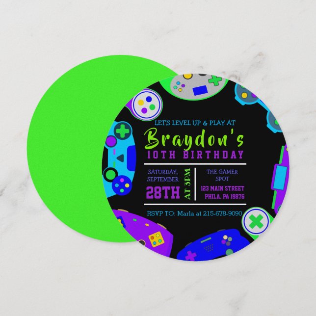 VIDEO GAMER JUEGO Invitación a fiesta de cumpleaño (Anverso / Reverso)