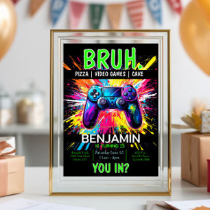 VIDEO JUEGOS Bruh Invitación de cumpleaños