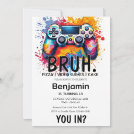 VIDEO JUEGOS Bruh Invitación de cumpleaños