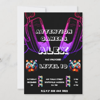 Videojuego Atención Jugadores Invitación de cumple