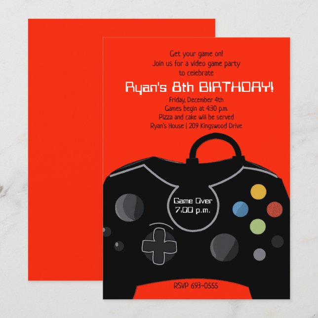 Videojuego Birthday Boys Invitación rojo brillante (Anverso / Reverso)