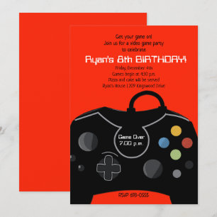 Videojuego Birthday Boys Invitación rojo brillante