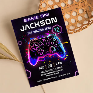 Videojuego Niños Neon Invitación a la fiesta de cu