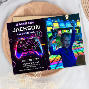 Videojuego Niños Neon Invitación a la foto de cump