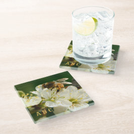 Vidrio Abeja en Flor de Ciruelo Blanco Posavasos de Vidri