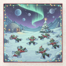 Ángeles de nieve alienígenas de Navidad, posavasos