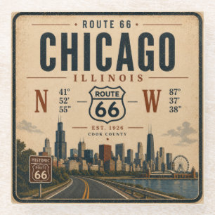 Vidrio Arte de Posavasos de la Ruta 66 de Chicago