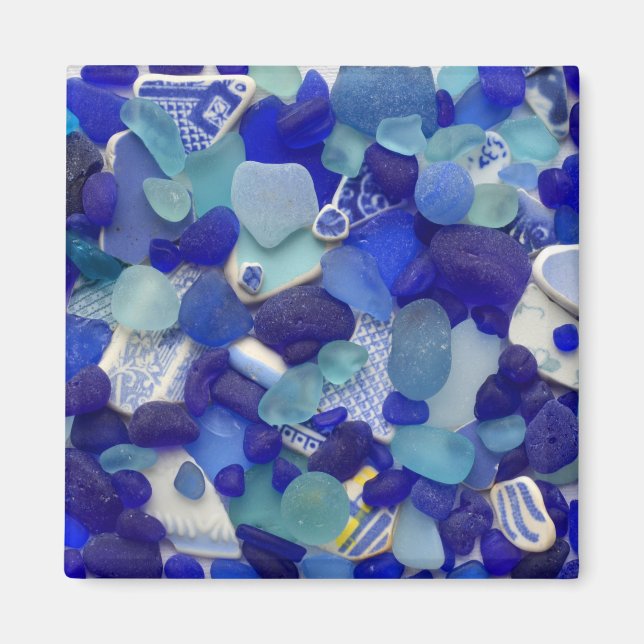 Vidrio azul y acuático, imán de playa (Frente)