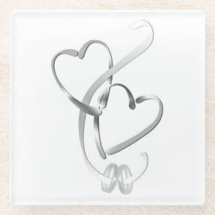 VIDRIO "BANDAS DE BODAS CON CORAZÓN" POSAVASOS