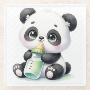 Vidrio Bebé Panda Adorable con Posavasos de Biberón Kaw