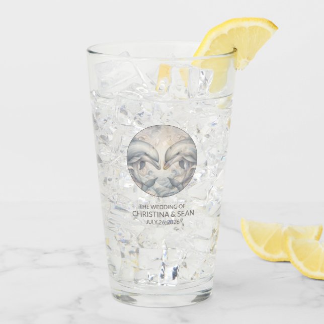 Vidrio Boda de plantilla de delfín (Reverso (hielo))