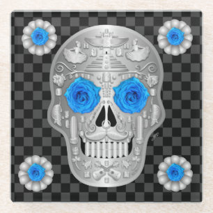 Vidrio Calavera de Chrome (Rosa Azul) Posavasos