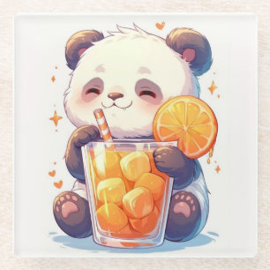 Vidrio Cute Panda Bebiendo Jugo de Naranja Posavasos Ka