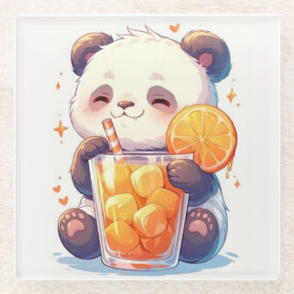 Vidrio Cute Panda Bebiendo Jugo de Naranja Posavasos | Ka